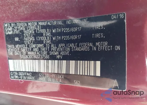 2016 Toyota Sienna L 7 Passenger из США, поврежденный, VIN 5TDZK3DC9GS737566